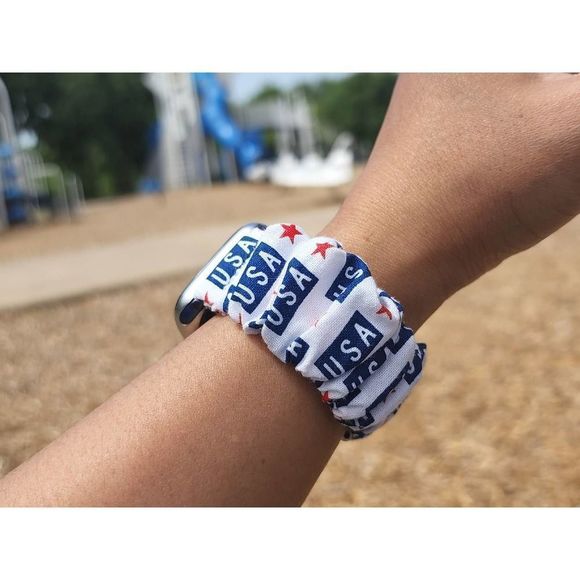 Patriotic USA Scrunchies Watch Band for Apple Watch, Fitbit Sense Versa 321 Lite - Picture 3 of 6
